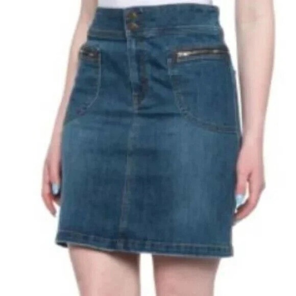 prAna Broadway Jean Skirt True Blue Denim Women’s Size 2 Zipper Pockets MSRP 79. - Picture 1 of 13